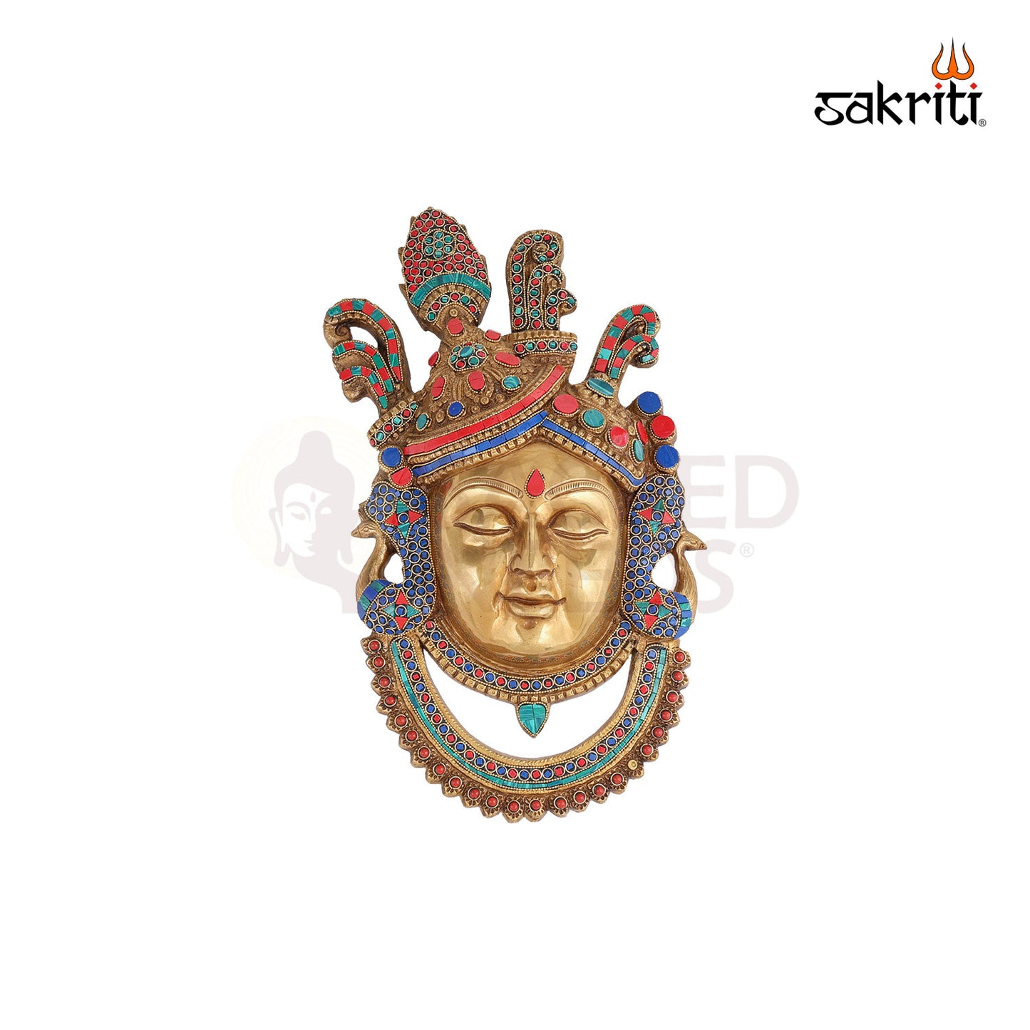 BRASS KRISHNA HEAD WITH STONE