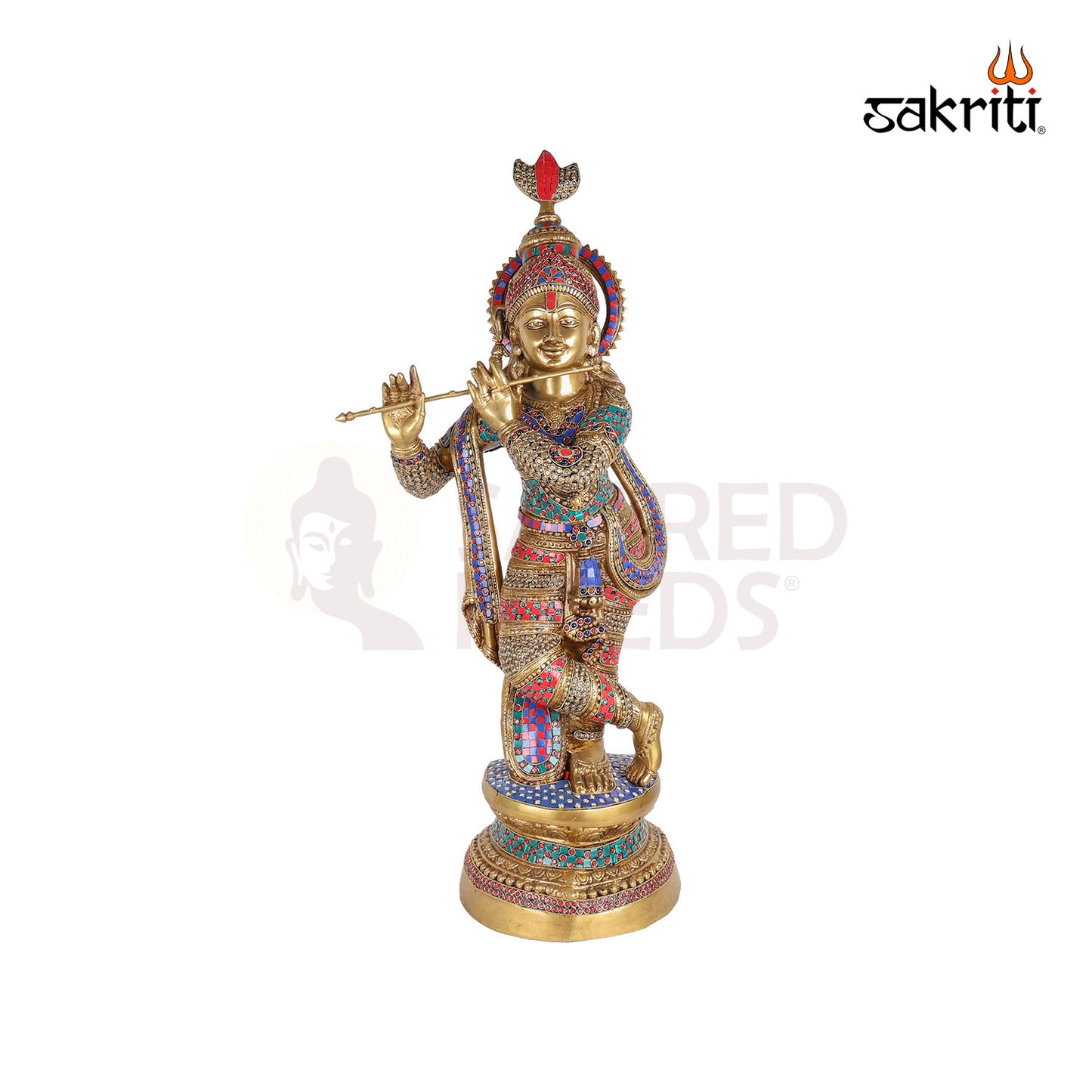 BRASS KRISHNA WITH STONE