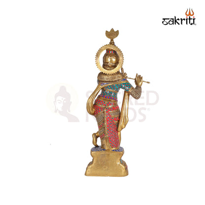 BRASS KRISHNA WITH STONE