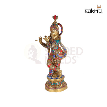 BRASS KRISHNA WITH STONE