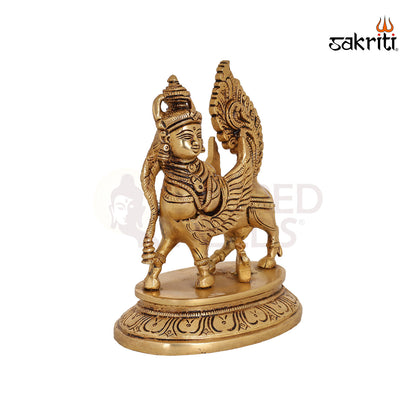 Brass Kamadhenu – 6.2 Inch Cow with Calf Idol for Abundance and Devotion