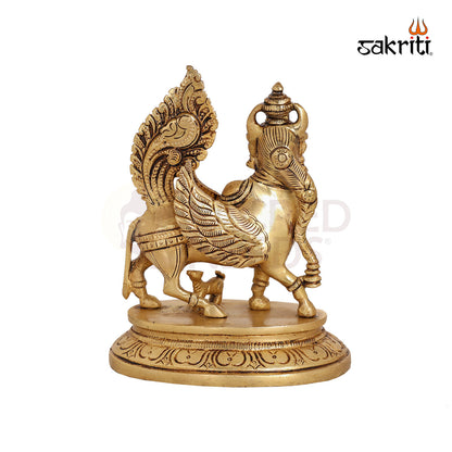 Brass Kamadhenu – 6.2 Inch Cow with Calf Idol for Abundance and Devotion