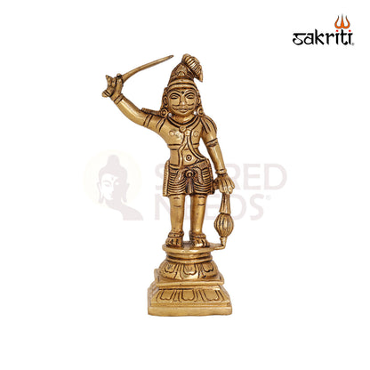 Brass Madurai Veeran – 5.6 Inch Tamil Folk Deity Idol in Brass