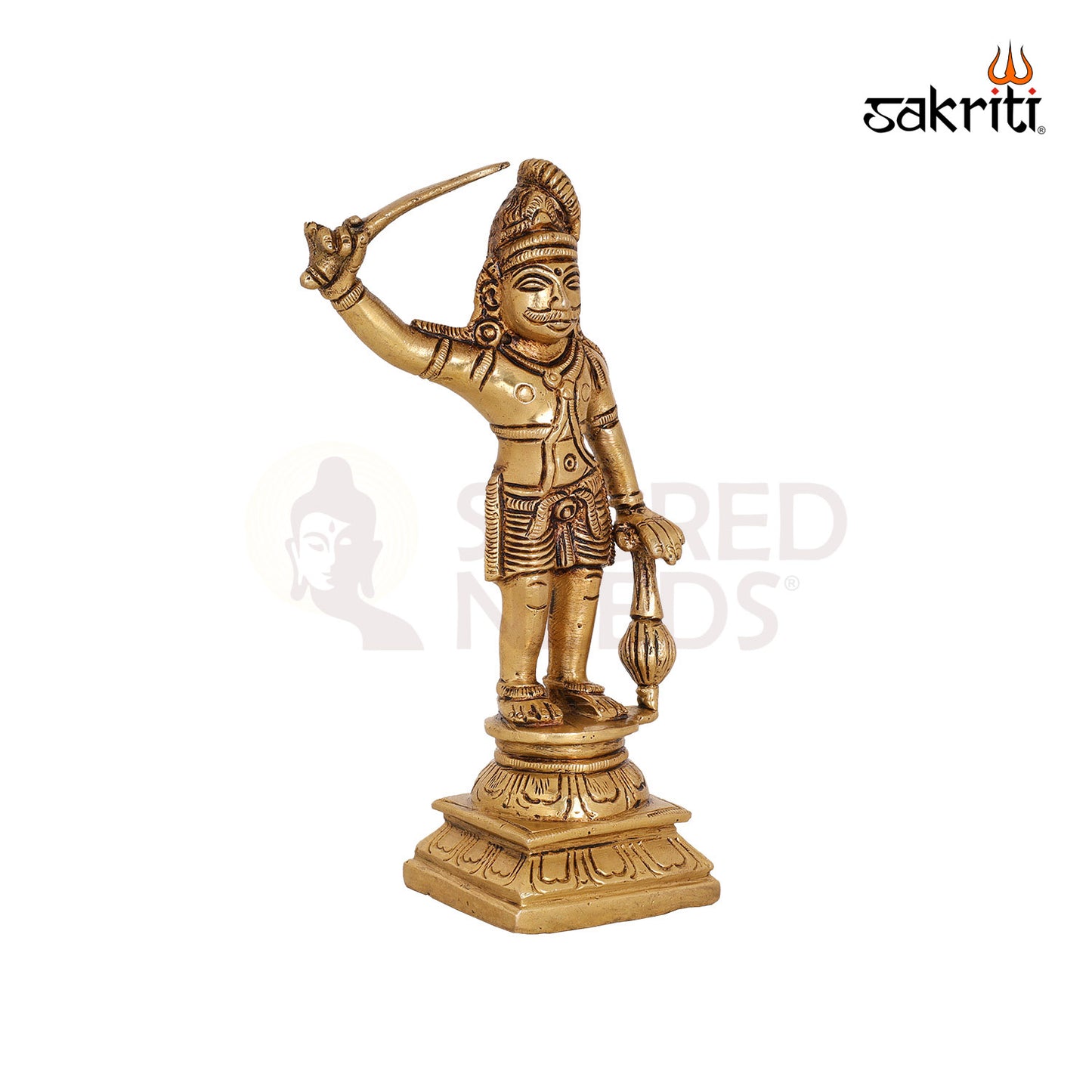 Brass Madurai Veeran – 5.6 Inch Tamil Folk Deity Idol in Brass