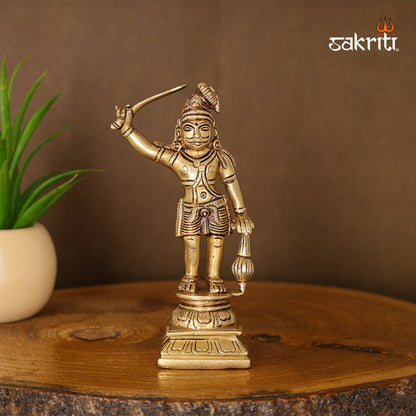 Brass Madurai Veeran – 5.6 Inch Tamil Folk Deity Idol in Brass