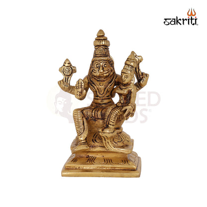 Brass Narsimha Lakshmi – 4.6 Inch Vishnu Avatar with Lakshmi Figurine