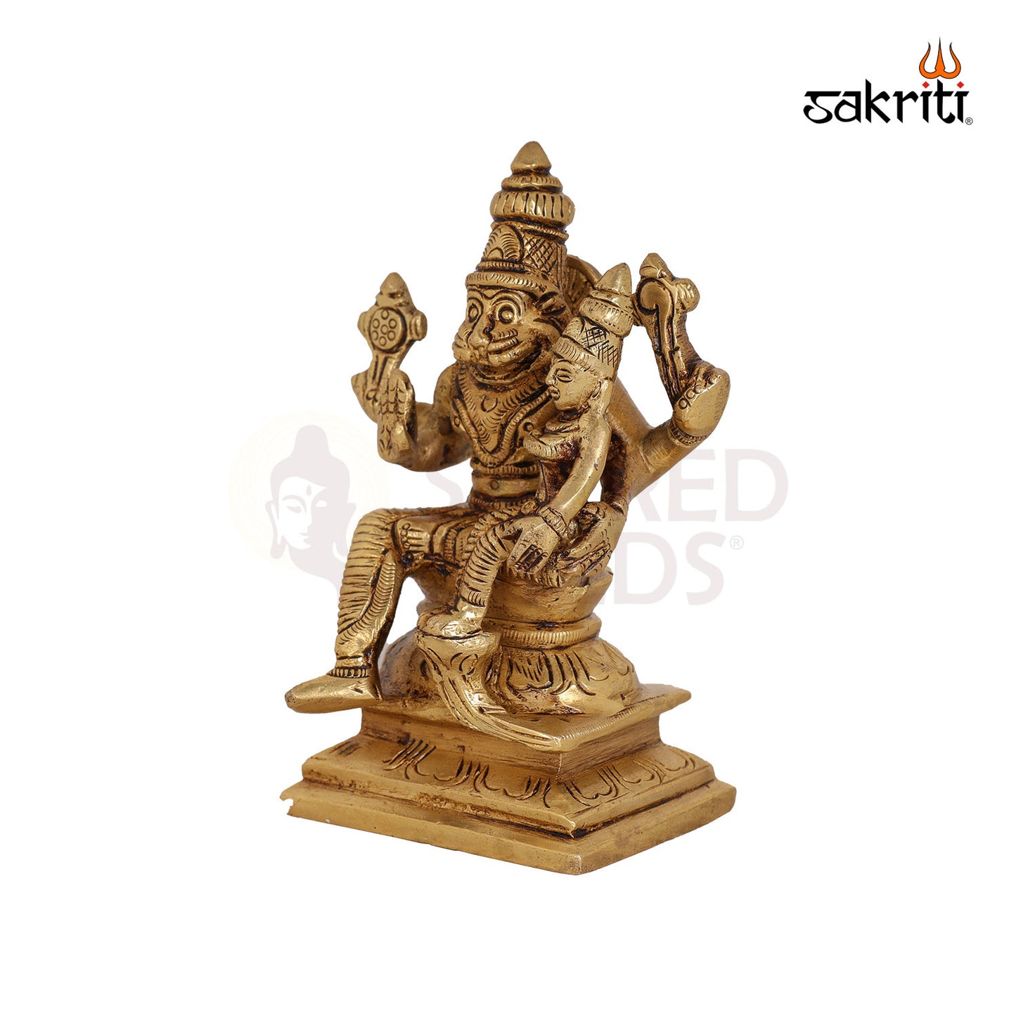 Brass Narsimha Lakshmi – 4.6 Inch Vishnu Avatar with Lakshmi Figurine