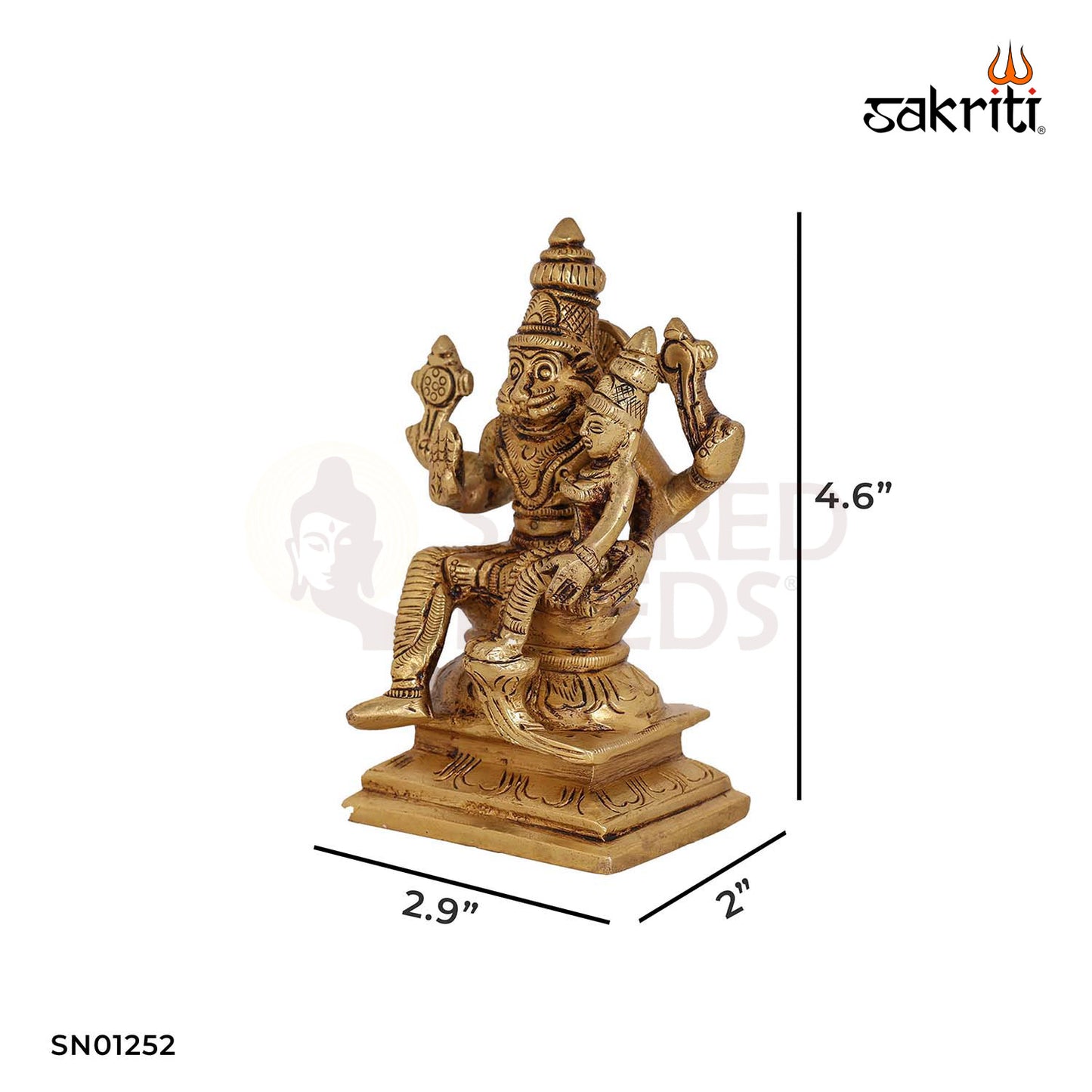 Brass Narsimha Lakshmi – 4.6 Inch Vishnu Avatar with Lakshmi Figurine