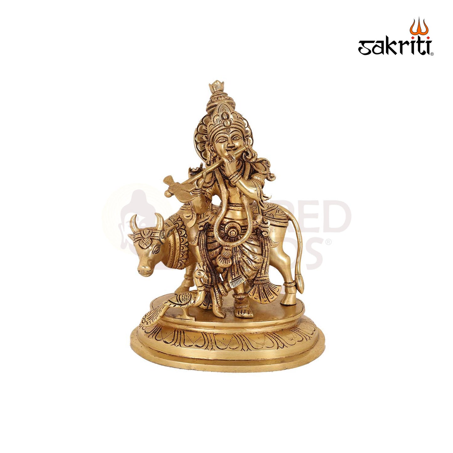 BRASS KRISHNA WITH COW