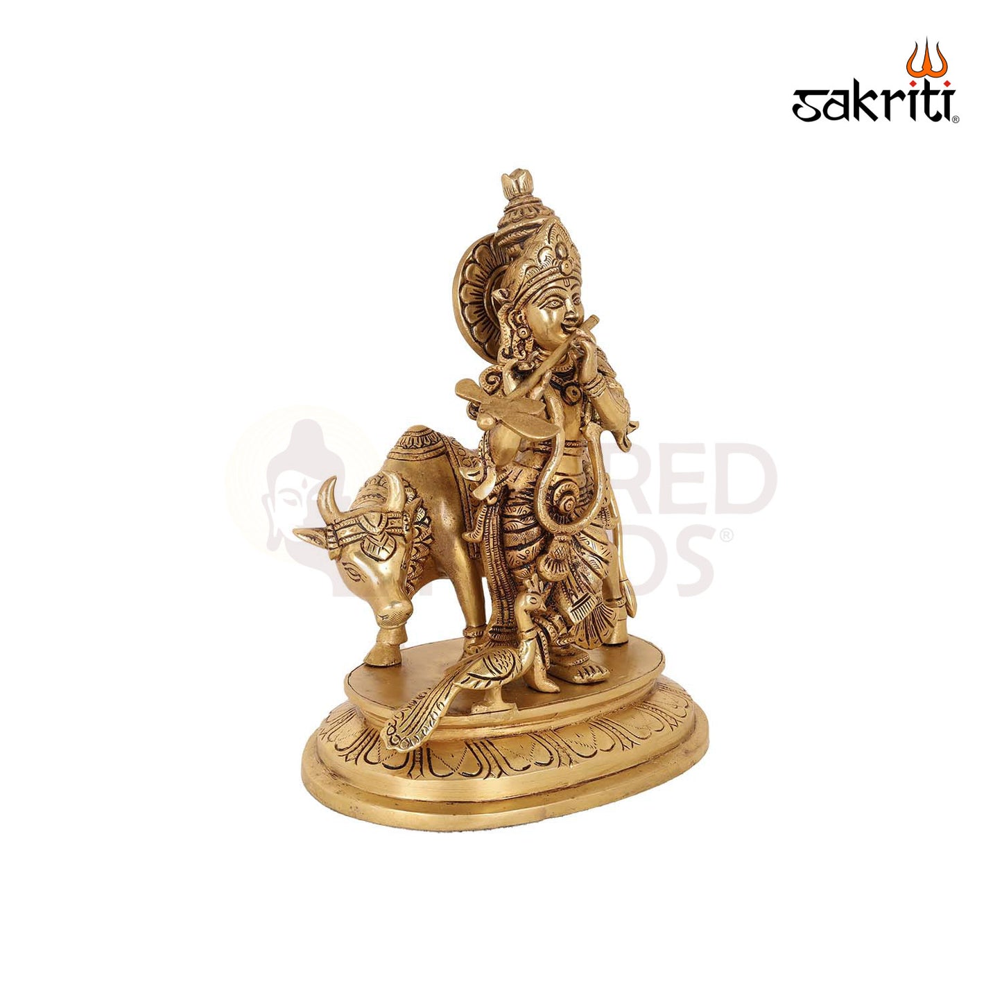 BRASS KRISHNA WITH COW