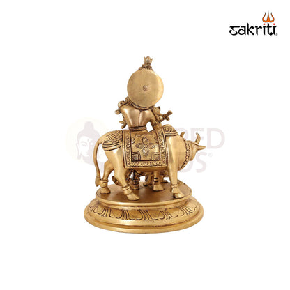 BRASS KRISHNA WITH COW