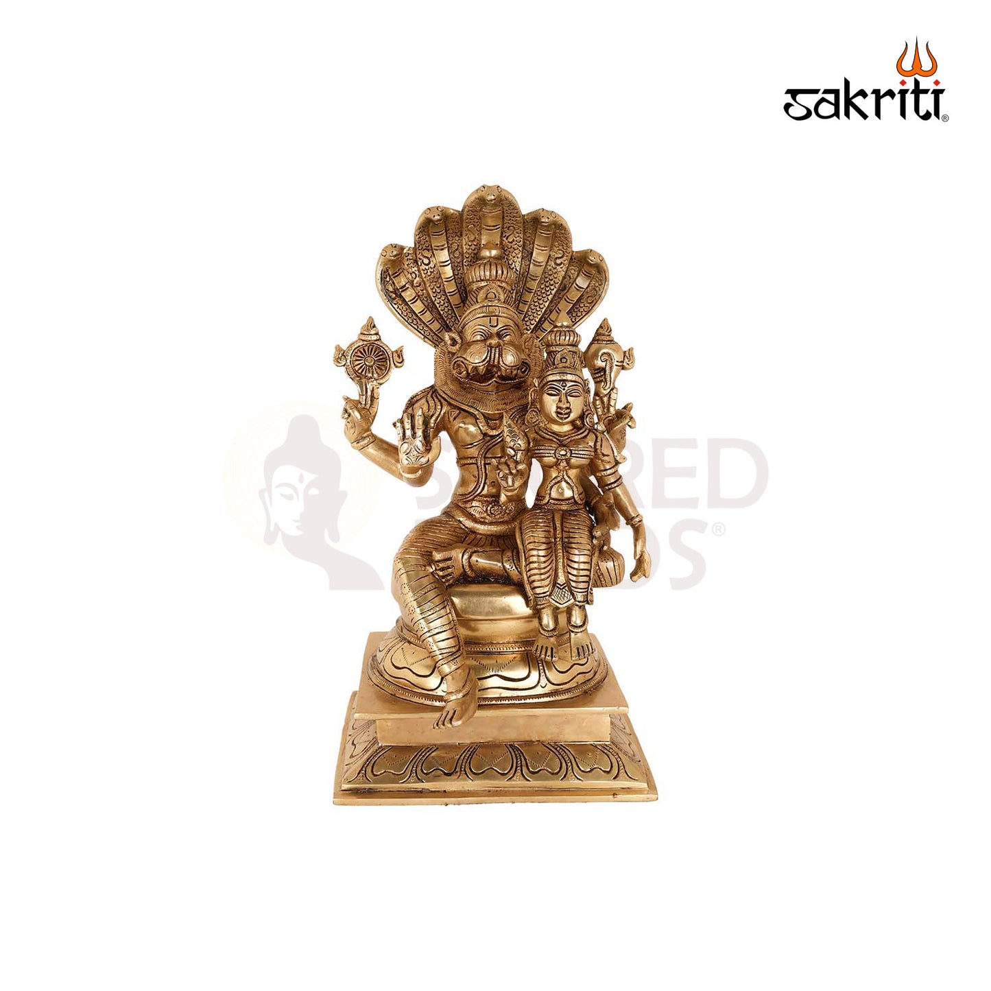 Brass Naga Narsimha Lakshmi – 17.2 Inch Fierce Avatar with Serpent and Lakshmi for Devotional Corners