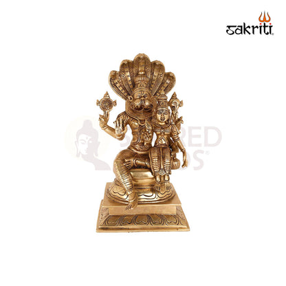 Brass Naga Narsimha Lakshmi – 17.2 Inch Fierce Avatar with Serpent and Lakshmi for Devotional Corners