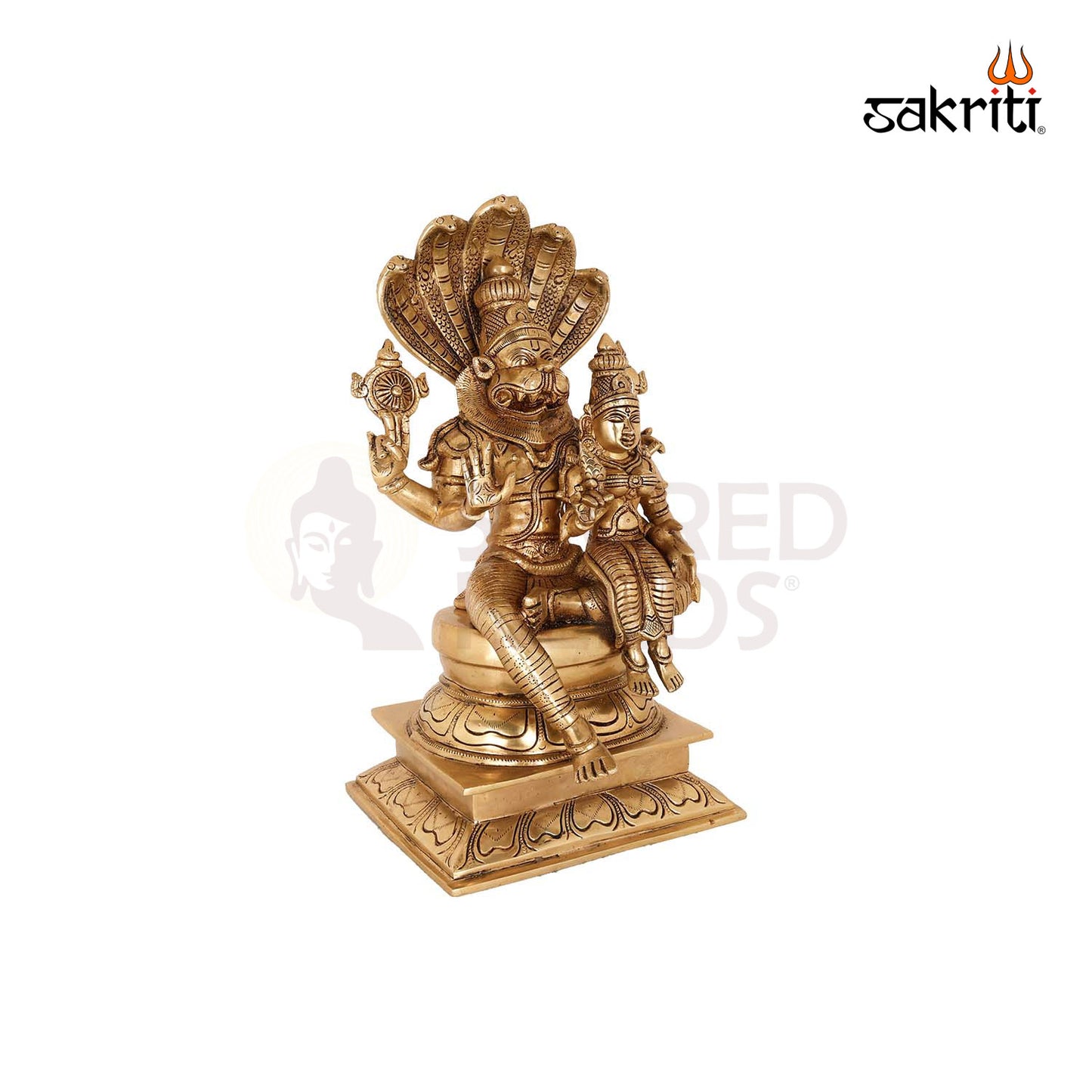 Brass Naga Narsimha Lakshmi – 17.2 Inch Fierce Avatar with Serpent and Lakshmi for Devotional Corners