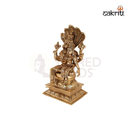 Brass Naga Narsimha Lakshmi – 17.2 Inch Fierce Avatar with Serpent and Lakshmi for Devotional Corners