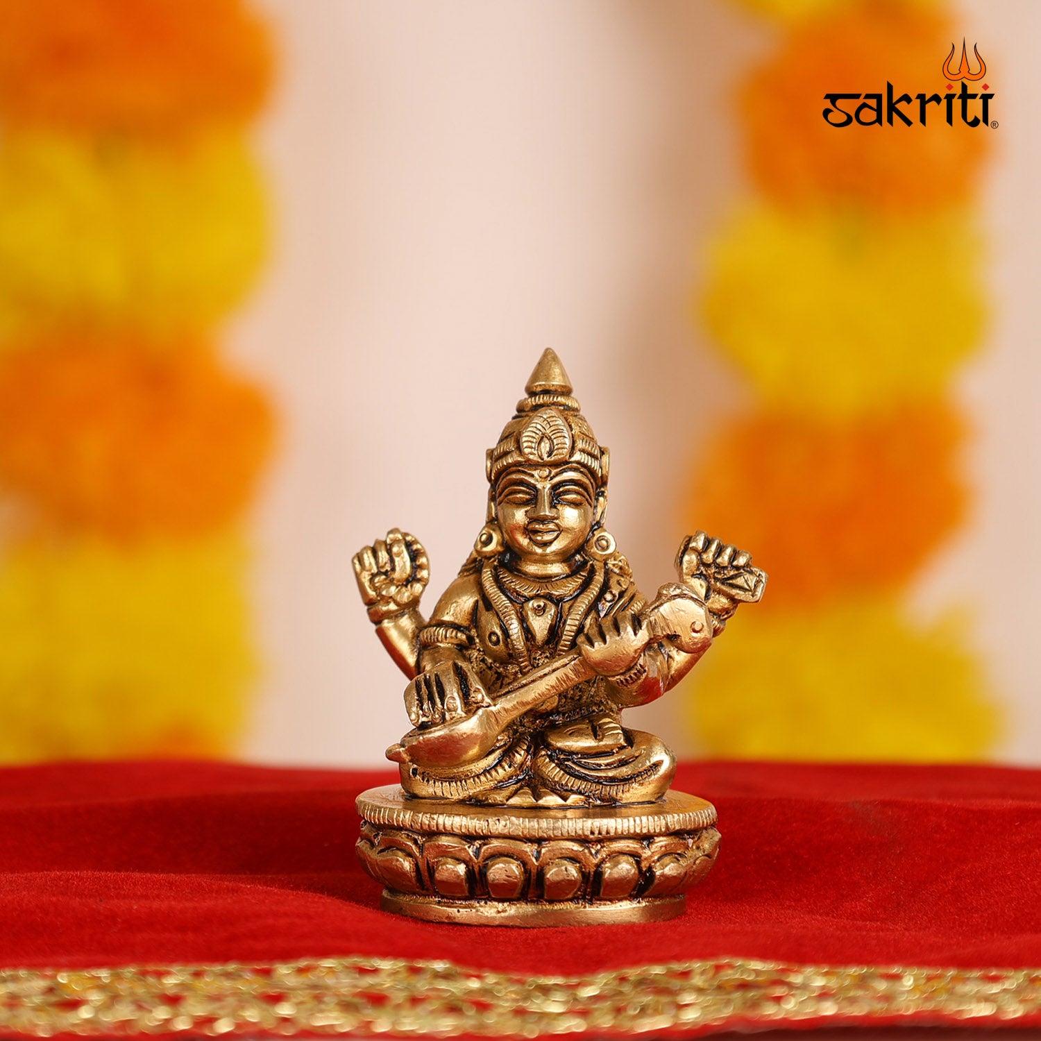 Learning Idol Brass Saraswathi – 2.7 Inch Goddess of Learning Idol for Study Table o ...