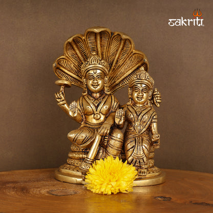 Brass Vishnu Lakshmi – 7 Inch Divine Couple Idol for Wealth and Harmony in Home