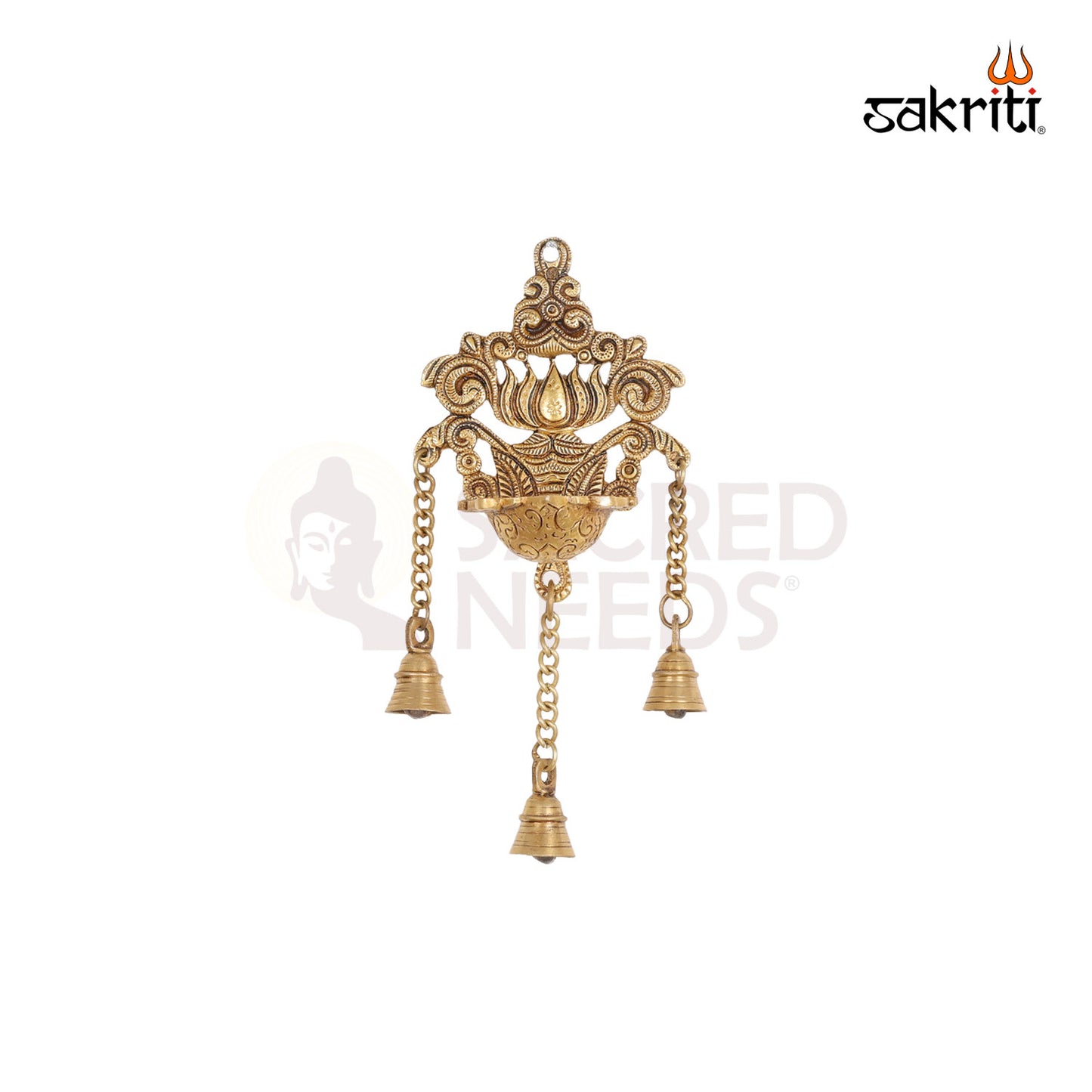 BRASS WALL MOUNTED LOTUS LAMP WITH BELLS