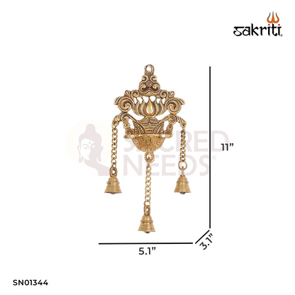 BRASS WALL MOUNTED LOTUS LAMP WITH BELLS