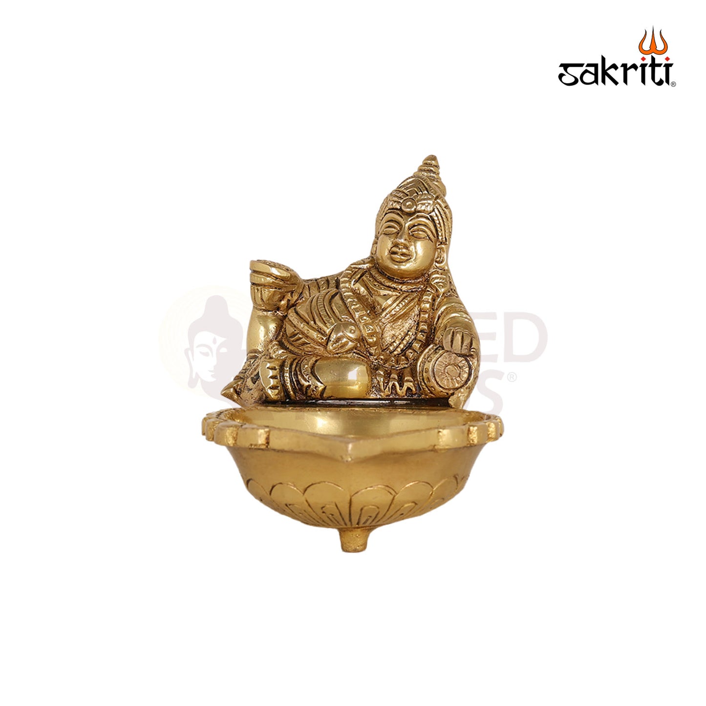 Brass Kubera Vilakku – 4.9 Inch Wealth Deity Oil Lamp for Finance Rituals