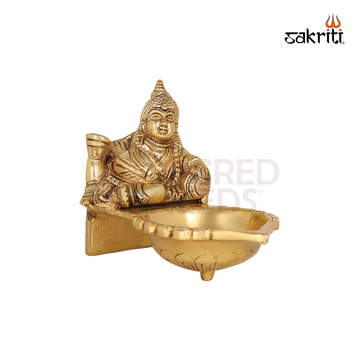 Brass Kubera Vilakku – 4.9 Inch Wealth Deity Oil Lamp for Finance Rituals
