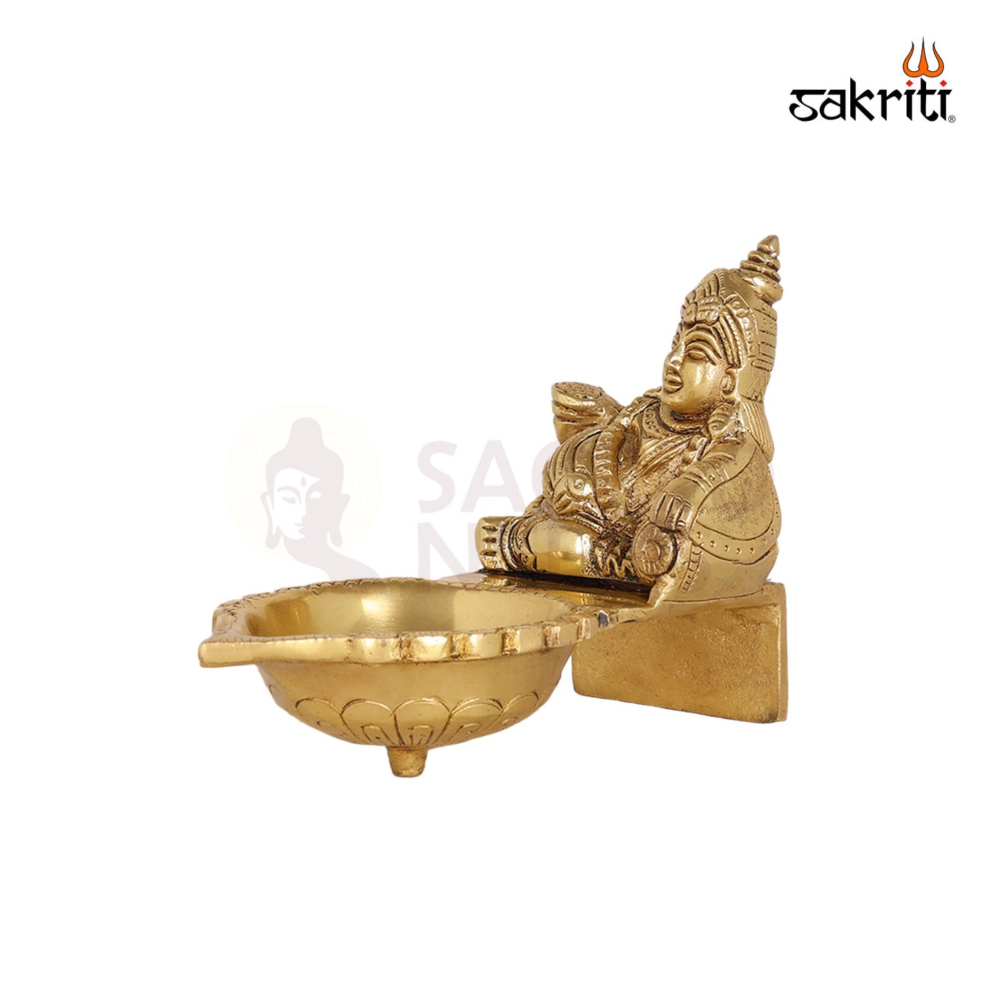 Brass Kubera Vilakku – 4.9 Inch Wealth Deity Oil Lamp for Finance Rituals
