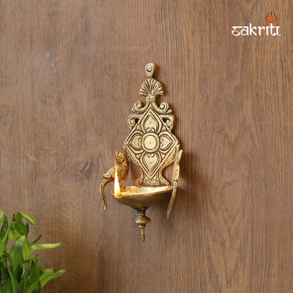 BRASS WALL MOUNTED PARROT WITH DEEPAM