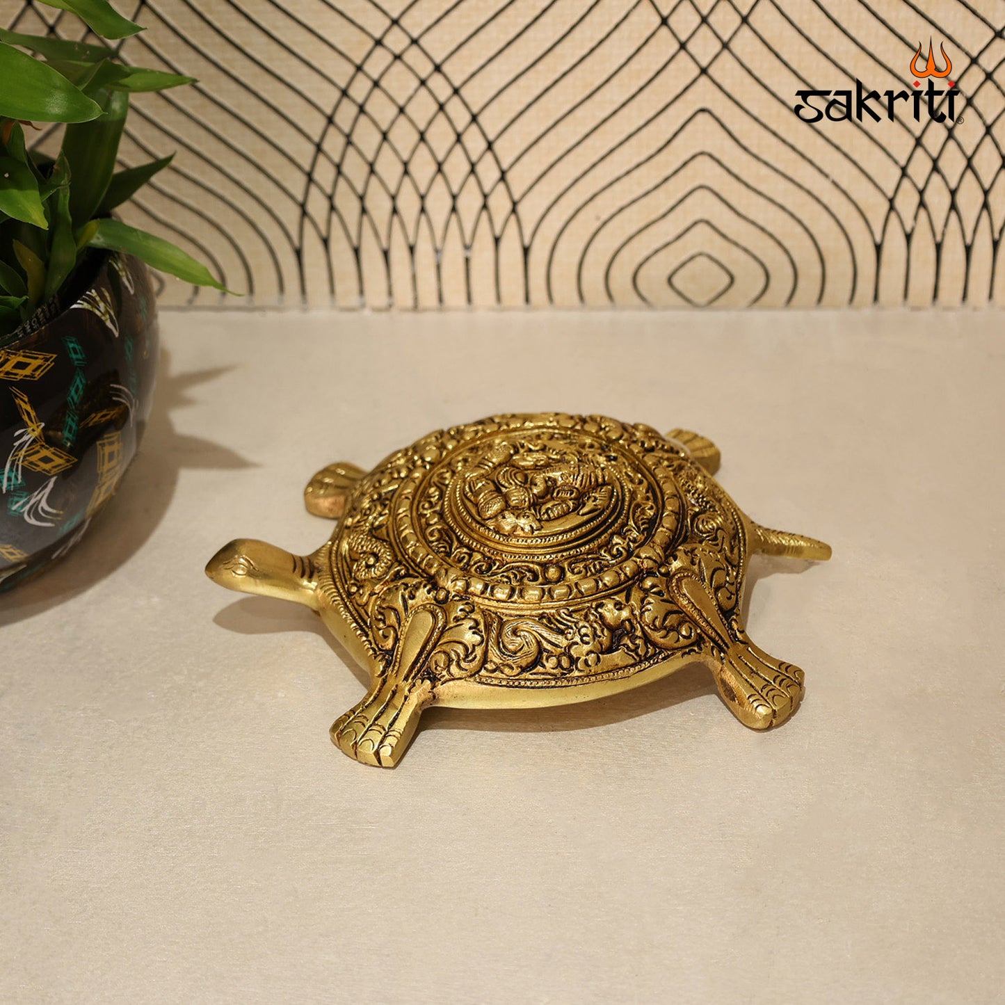 Brass Ganesha on Tortoise Base – 7.3 Inch Vastu Idol