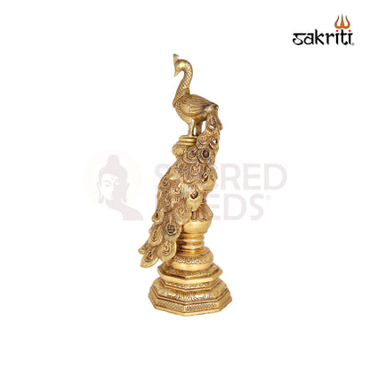 Brass Peacock with Base – 19.9 Inch Home Decor Showpiece