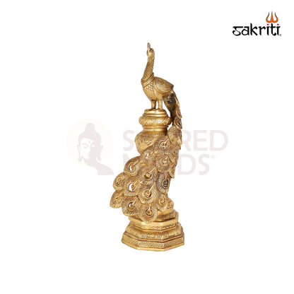 Brass Peacock with Base – 19.9 Inch Home Decor Showpiece