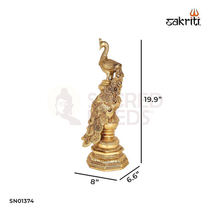 Brass Peacock with Base – 19.9 Inch Home Decor Showpiece
