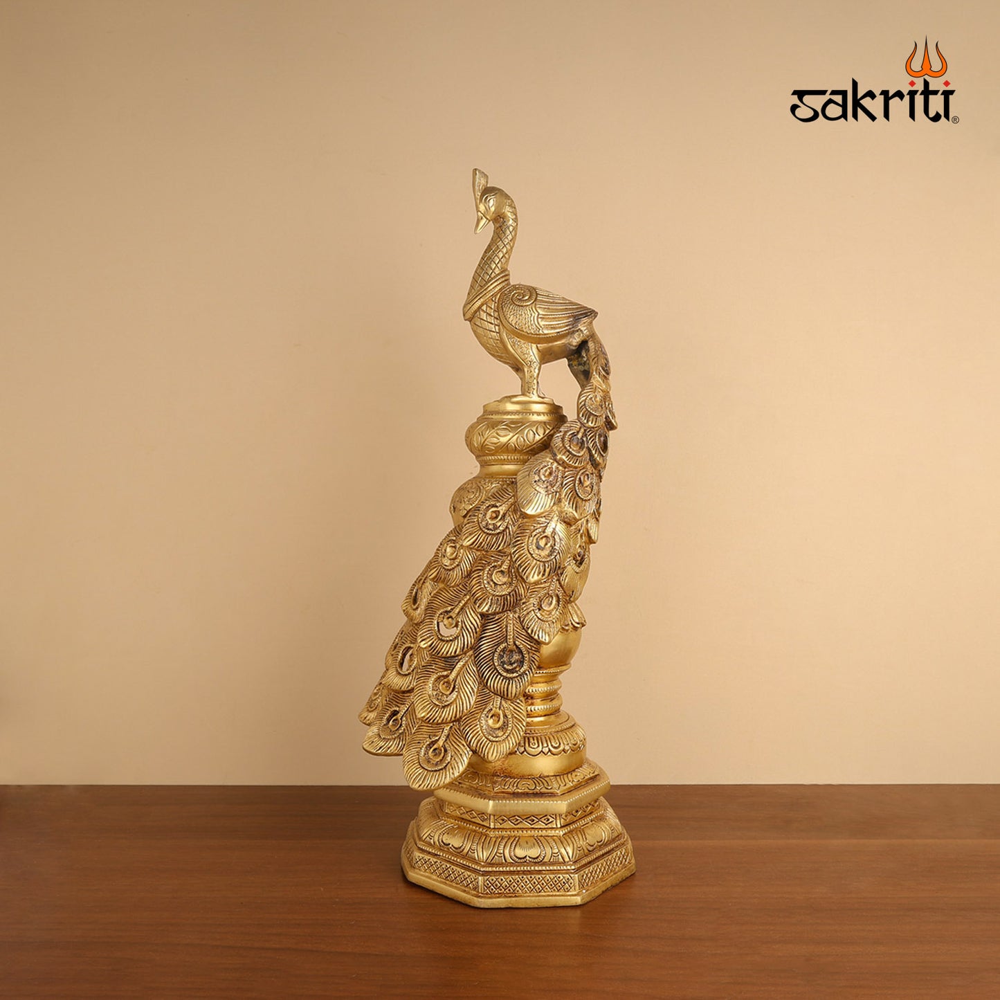 Brass Peacock with Base – 19.9 Inch Home Decor Showpiece