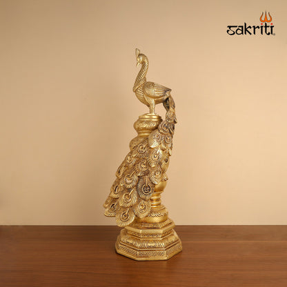 Brass Peacock with Base – 19.9 Inch Home Decor Showpiece