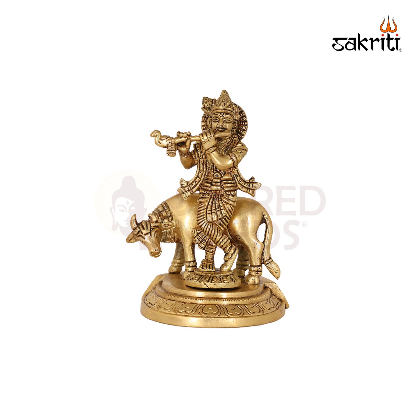 BRASS KRISHNA WITH COW