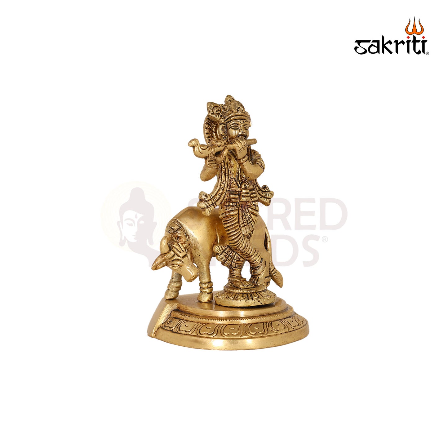 BRASS KRISHNA WITH COW