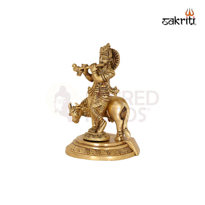 BRASS KRISHNA WITH COW