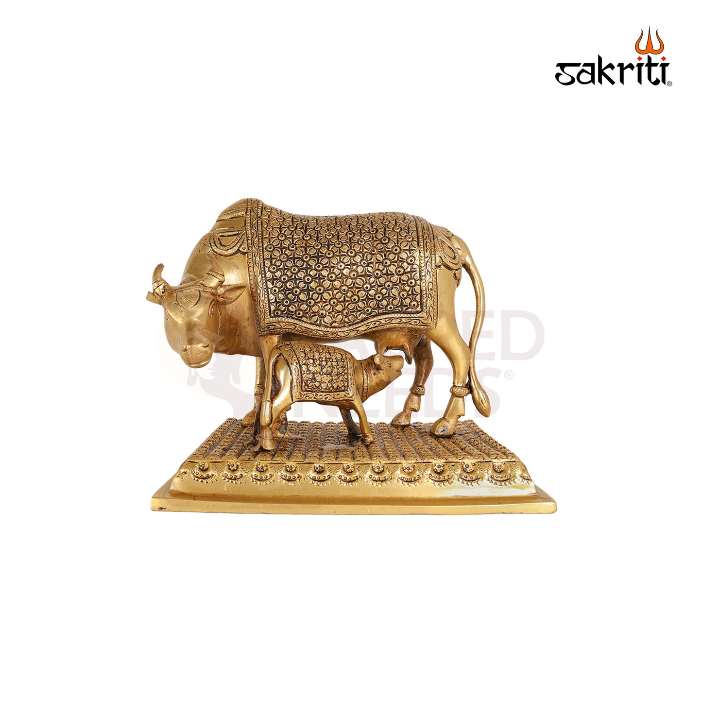Brass Cow & Calf – 8.4 Inch Indian Cow Idol for Puja