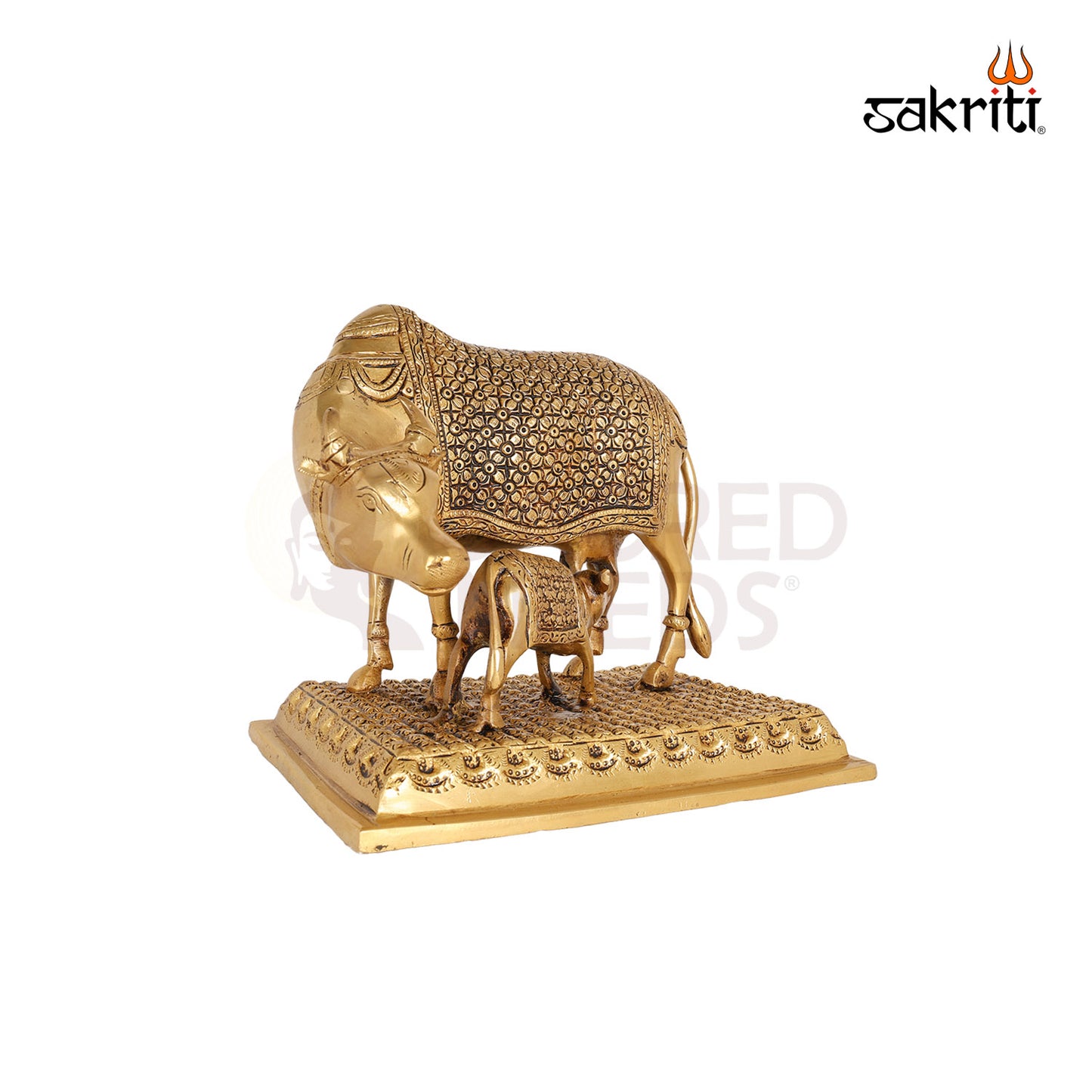 Brass Cow & Calf – 8.4 Inch Indian Cow Idol for Puja