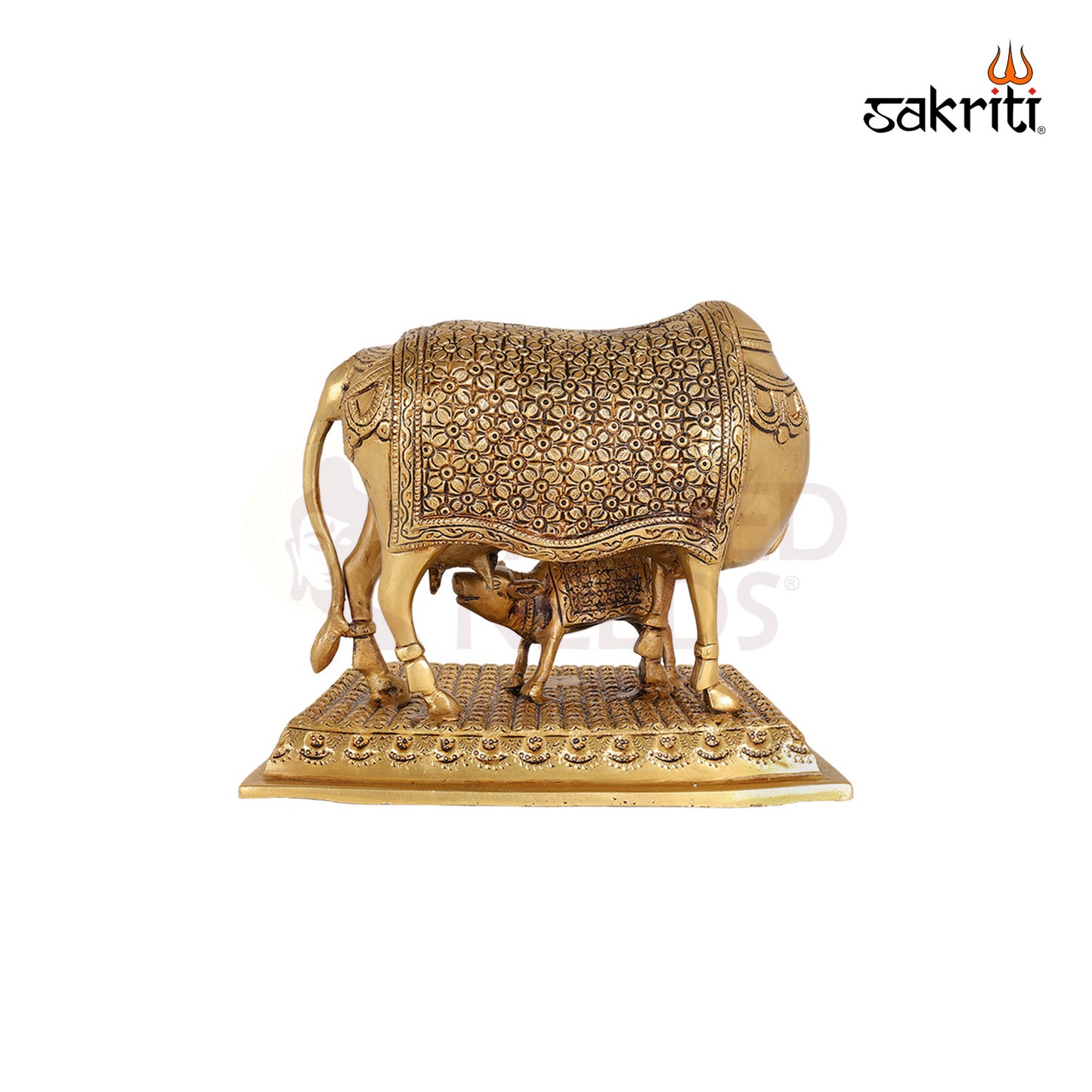 Brass Cow & Calf – 8.4 Inch Indian Cow Idol for Puja