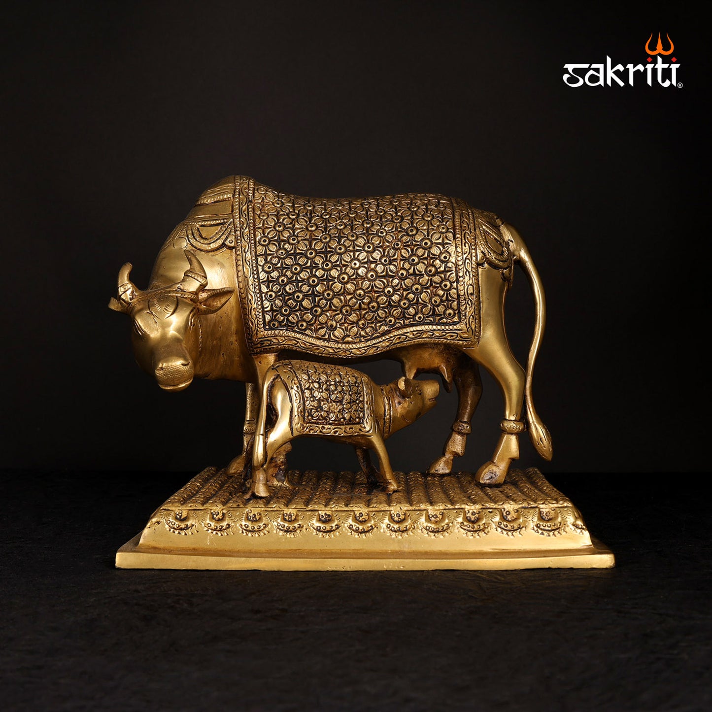 Brass Cow & Calf – 8.4 Inch Indian Cow Idol for Puja