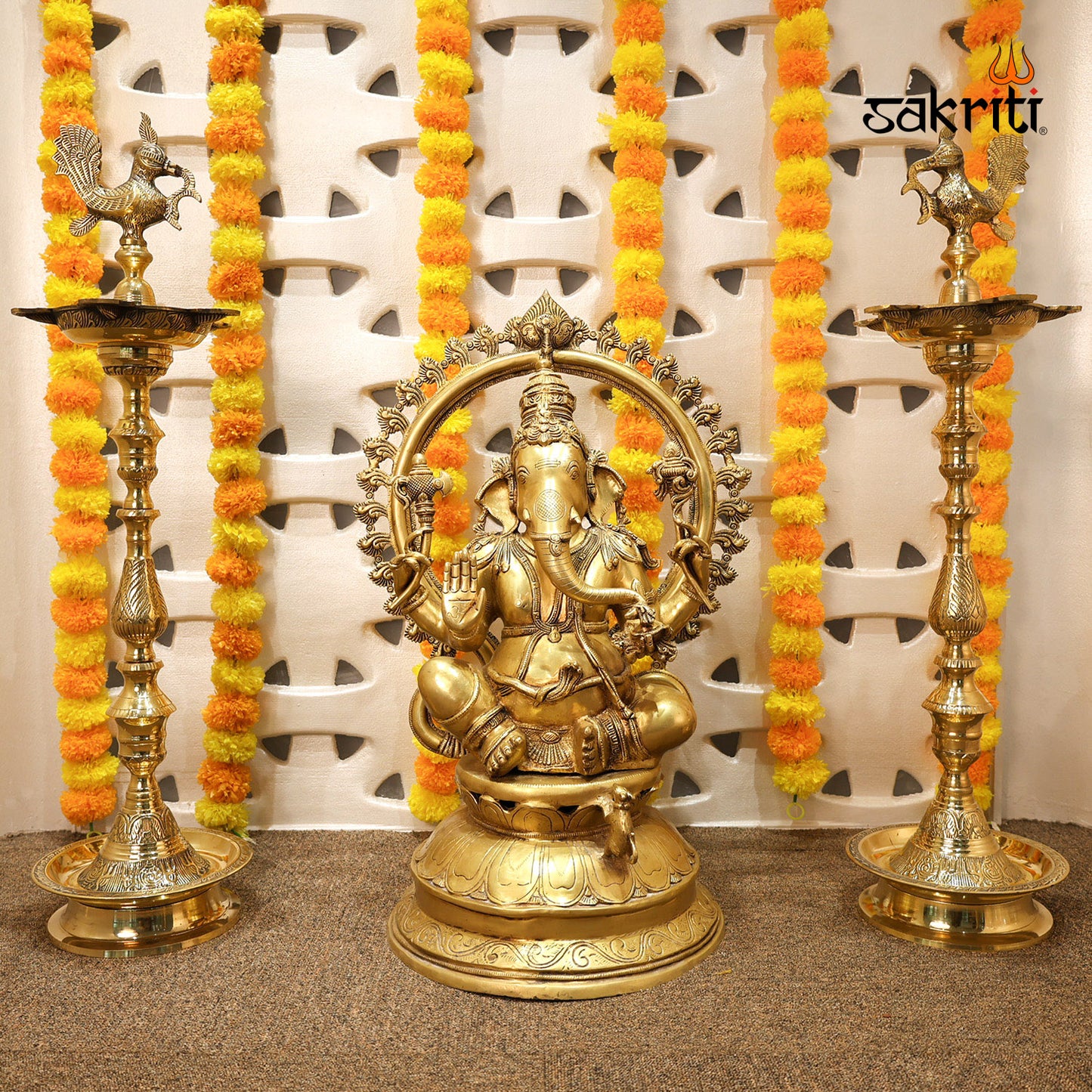Brass Ganesha with Arch – 26 Inch Hindu God Sculpture