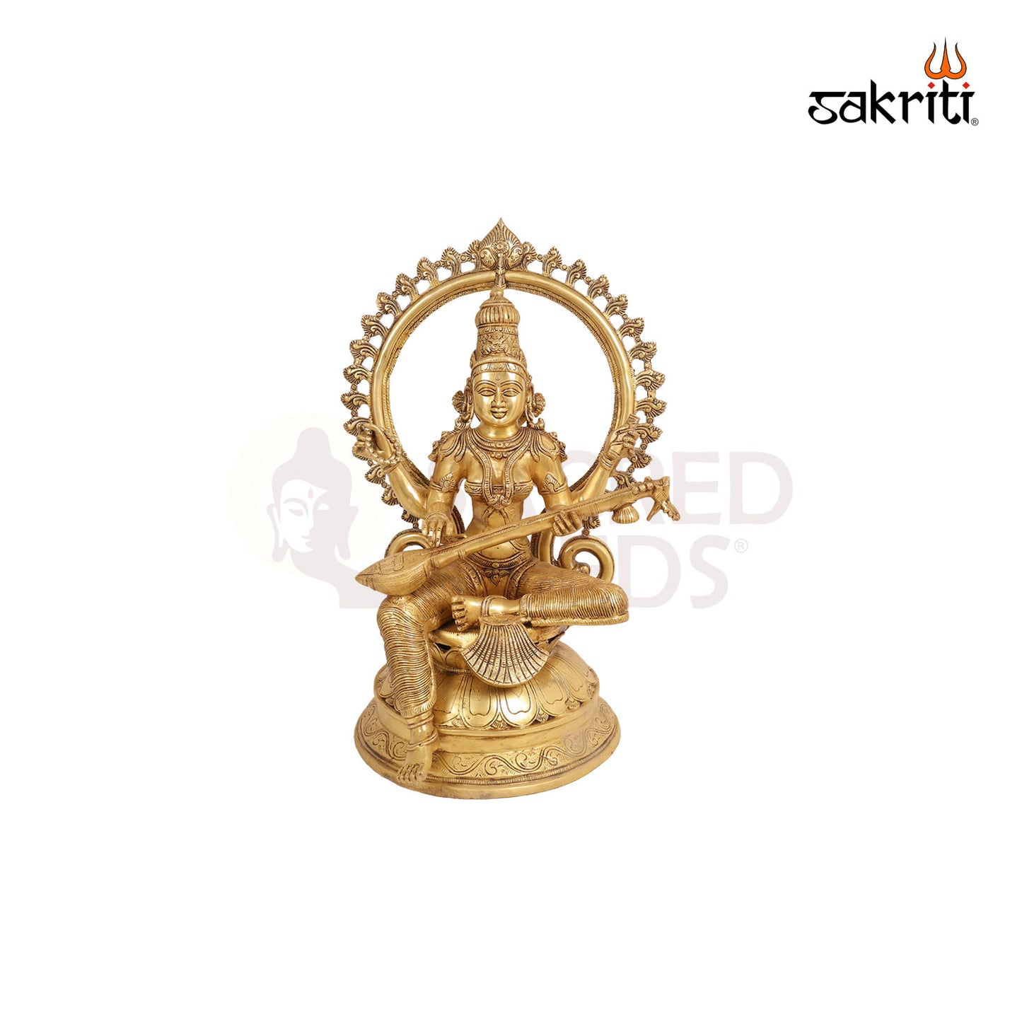 Brass Saraswathi with Arch – 26.5 Inch Goddess of Wisdom