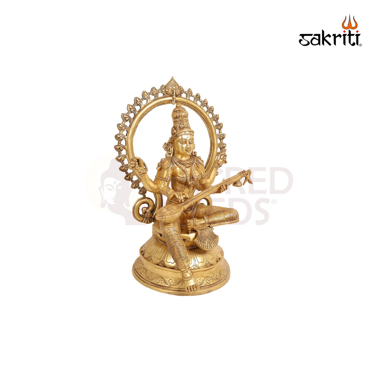 Brass Saraswathi with Arch – 26.5 Inch Goddess of Wisdom