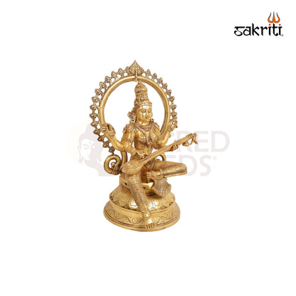 Brass Saraswathi with Arch – 26.5 Inch Goddess of Wisdom