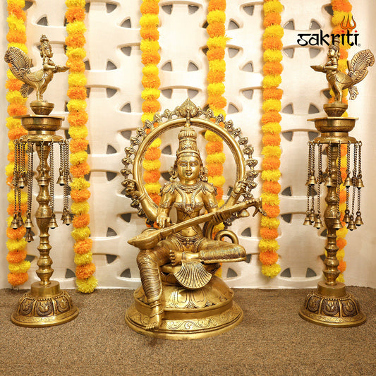 BRASS SARASWATHI WITH ARCH