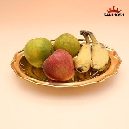 Brass Oval Tray – 1 Inch Pooja Plate for Offerings