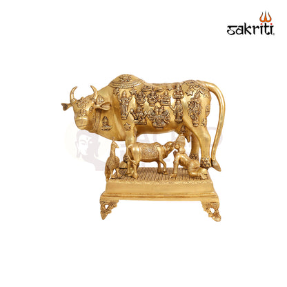 Cow & Calf with Ladoo Krishna – 16.7 Inch Divine Family Idol