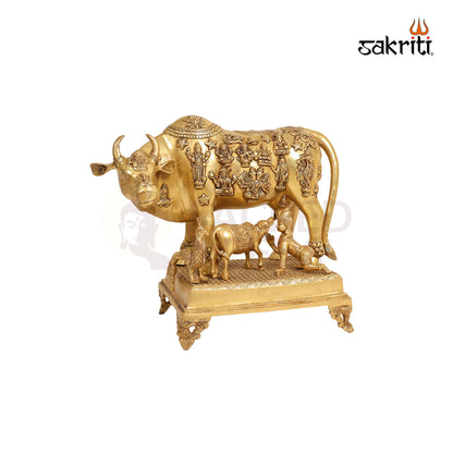 Cow & Calf with Ladoo Krishna – 16.7 Inch Divine Family Idol