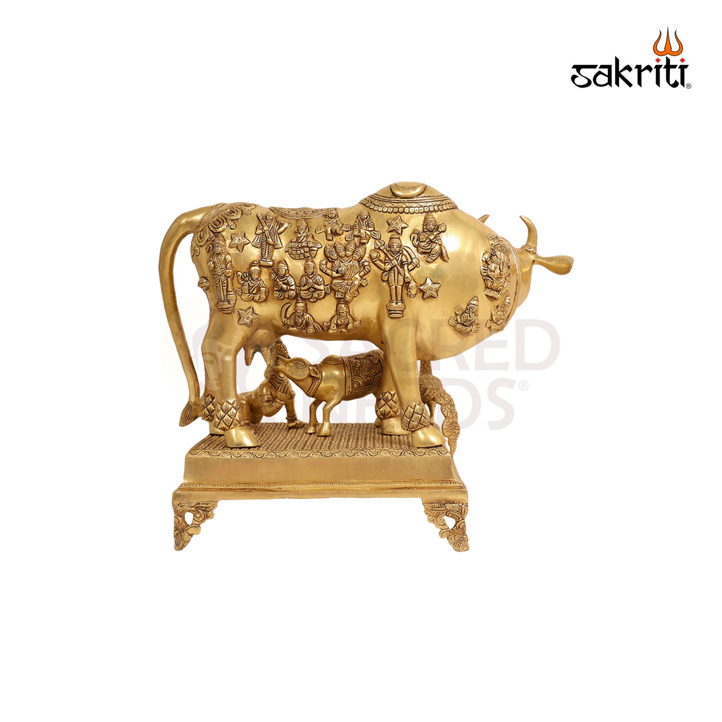 Cow & Calf with Ladoo Krishna – 16.7 Inch Divine Family Idol