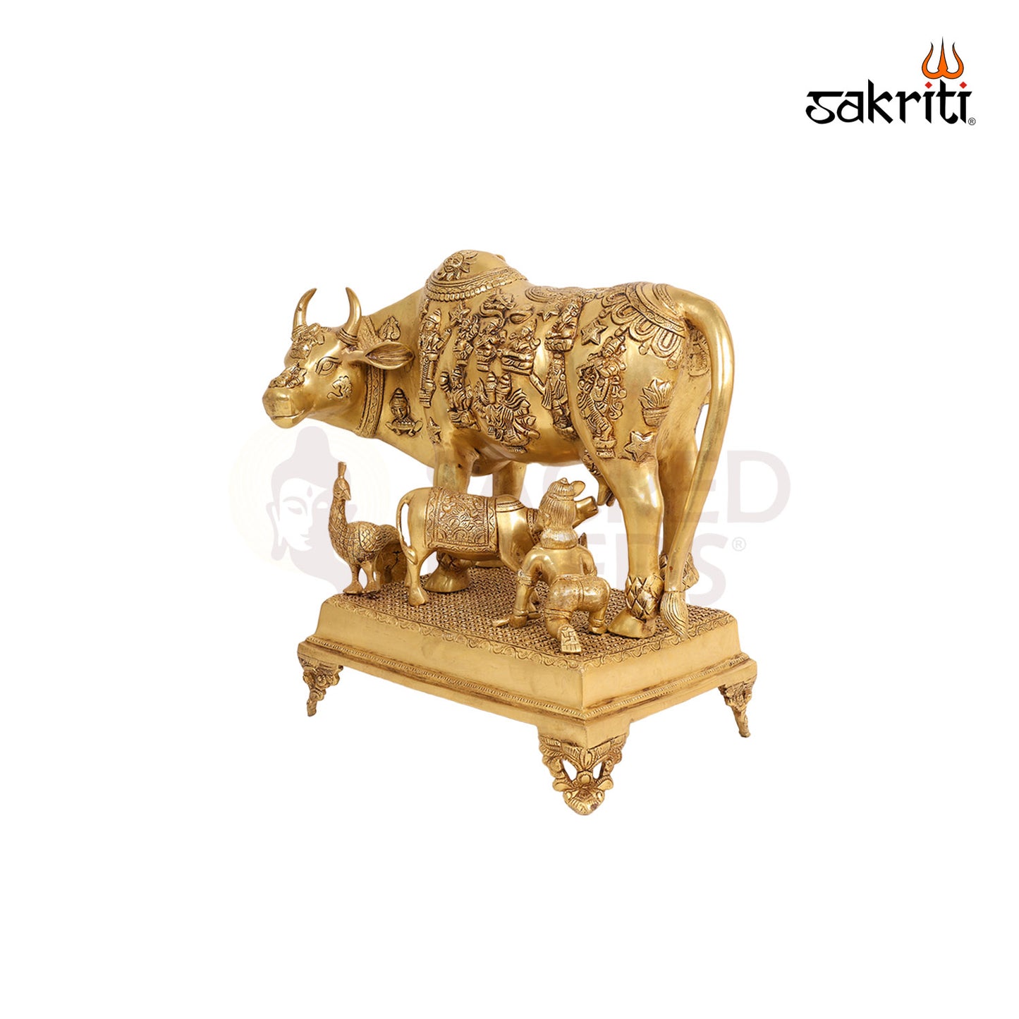 Cow & Calf with Ladoo Krishna – 16.7 Inch Divine Family Idol